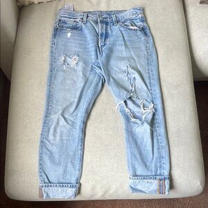 Levi's Light Blue Distressed Ankle Jeans